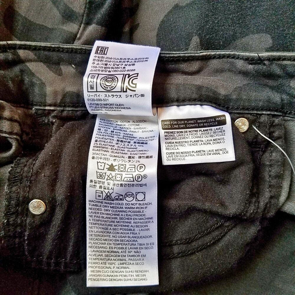 Levi's 711 Skinny Ankle Jeans Women’s 32 (32x25.5) Black Gray Camo Stretch Denim - Picture 5 of 5
